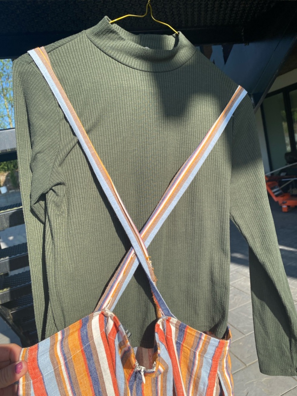 Outfit! Striped Knit Wide-Leg Jumpsuit & Forest Green Long-sleeve *flawed - Picture 5 of 14